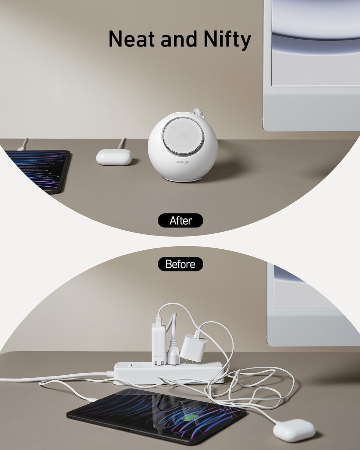 Anker MagGo Magnetic Charging Station, Qi2 Compatible 15W Ultra-Fast MagSafe Wireless Charger for iPhone 15\/14\/13, 8-in-1 Power Strip with 3 AC and 4 USB Desktop Charger for MacBook and More (White)