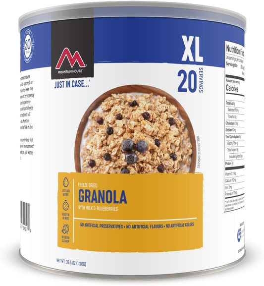 Mountain House Granola with Milk & Blueberries XL | Freeze Dried Survival & Emergency Food | #10 Can