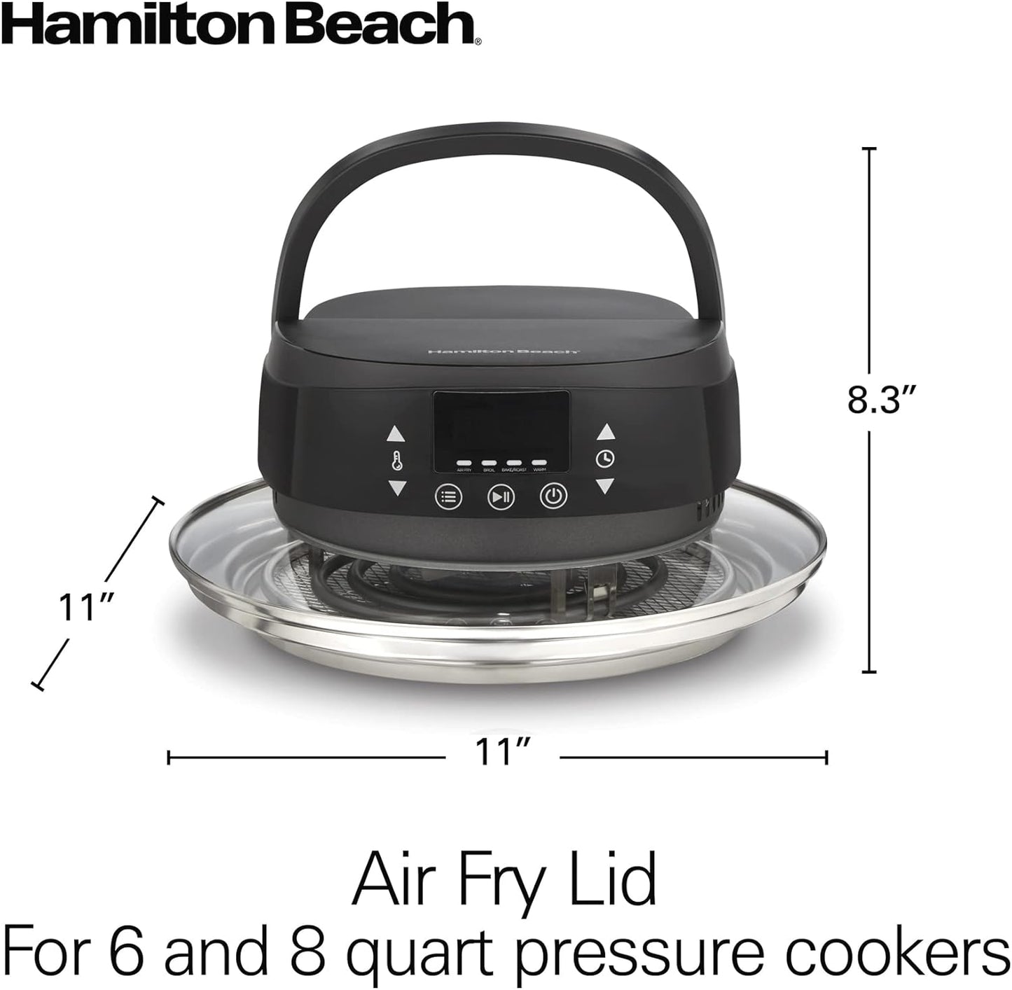 Hamilton Beach 34510 Air Fry Lid for 6 and 8 Quart Pressure Cookers Compatible with Other Leading Brands, Black