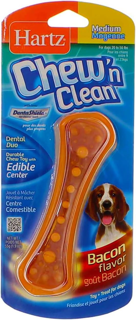 Hartz Chew N' Clean Dental Duo Dog Chew Toy Bacon Flavor, Medium 1 ea(Pack of 12)