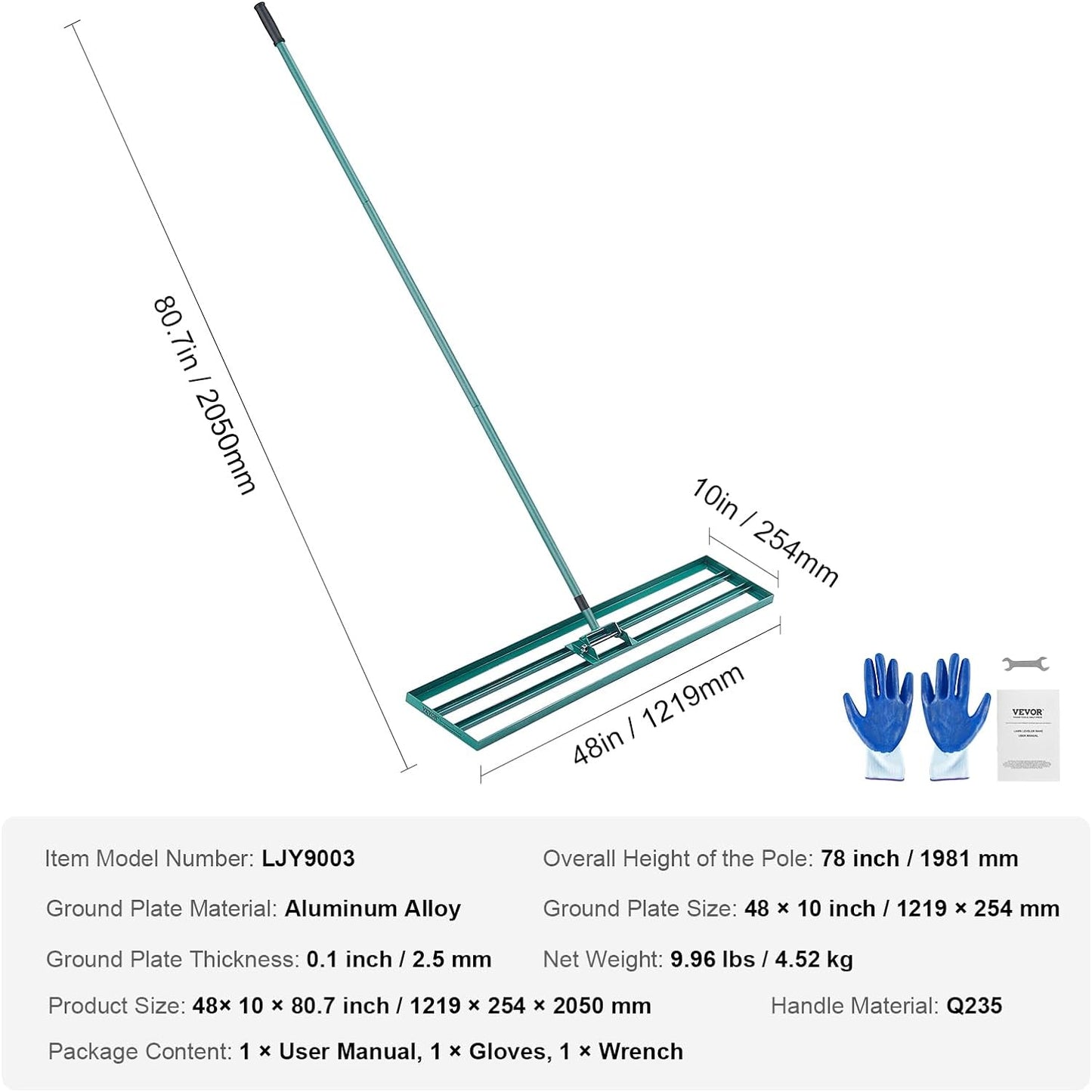 Lawn Leveling Rake, 48"x10" Level Lawn Tool, Heavy-Duty Lawn Leveler with 78" Steel Extended Handle, Yard Leveling Rake Suit for Garden, Golf Lawn, Farm