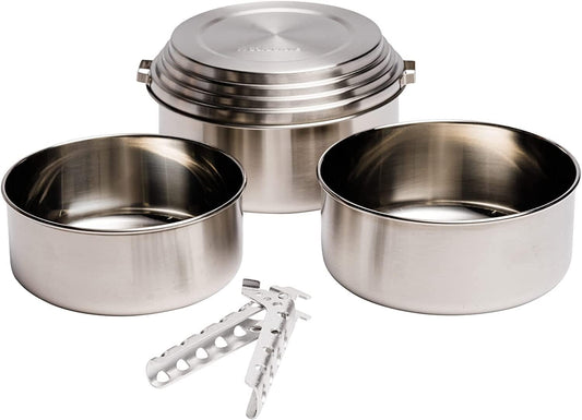 Solo Stove 3 Pot Set - Stainless Steel Camping Backpacking Cookware Kitchen Kit | Pot Gripper Included for Rocket Stove Camp Cooking