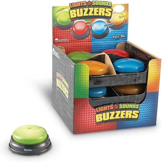 Learning Resources Lights and Sounds Buzzers, Game Show Buzzers, Classroom Supplies, Trivia Night Buzzers, Set of 12, Ages 3+