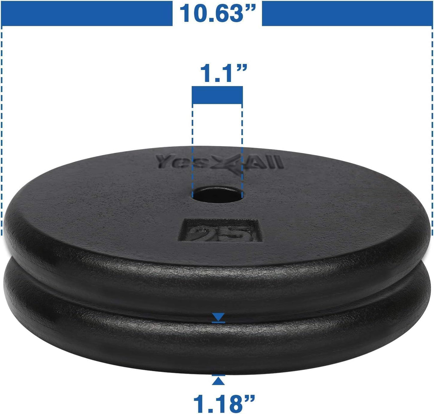 Yes4All Standard 1" Cast Iron Weight Plate - Ideal for Strength Training - Multiple Weight: 5LB to 25LB (Set of 2)