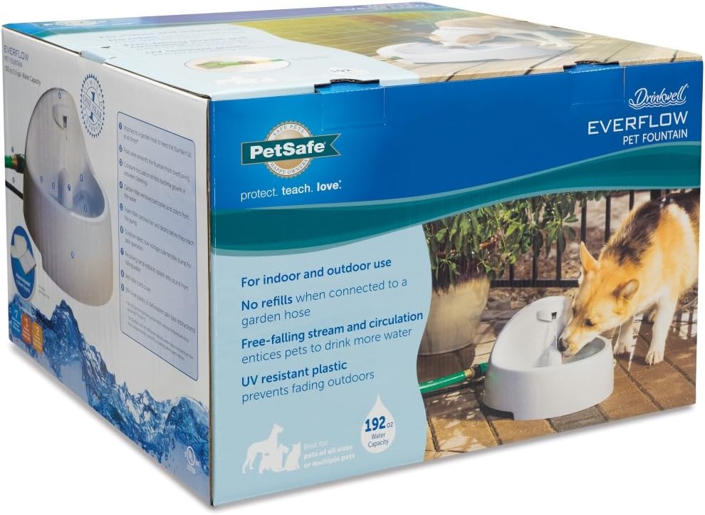 PetSafe Drinkwell Everflow Indoor/Outdoor Dog and Cat Water Fountain, Pet Drinking Fountain, 192 oz. Water Capacity Gray