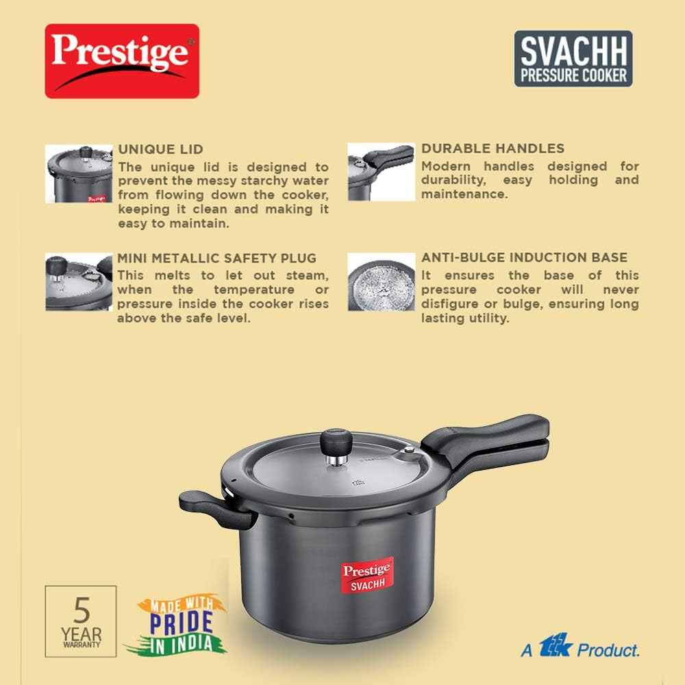 TTK Prestige SVAHA5 Prestige Svachh Pressure Cooker HA 5 L, 5-Liter, Black