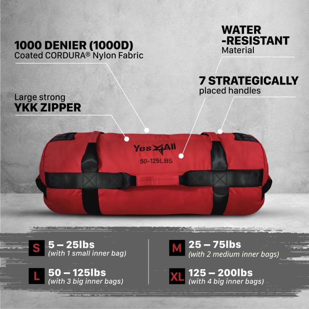 Yes4All Workout Sand Bags for Weight - Heavy Duty Sandbag for Fitness, Conditioning Up to 200LBS, Lifting Sand Bag - Multiple Colors & Sizes