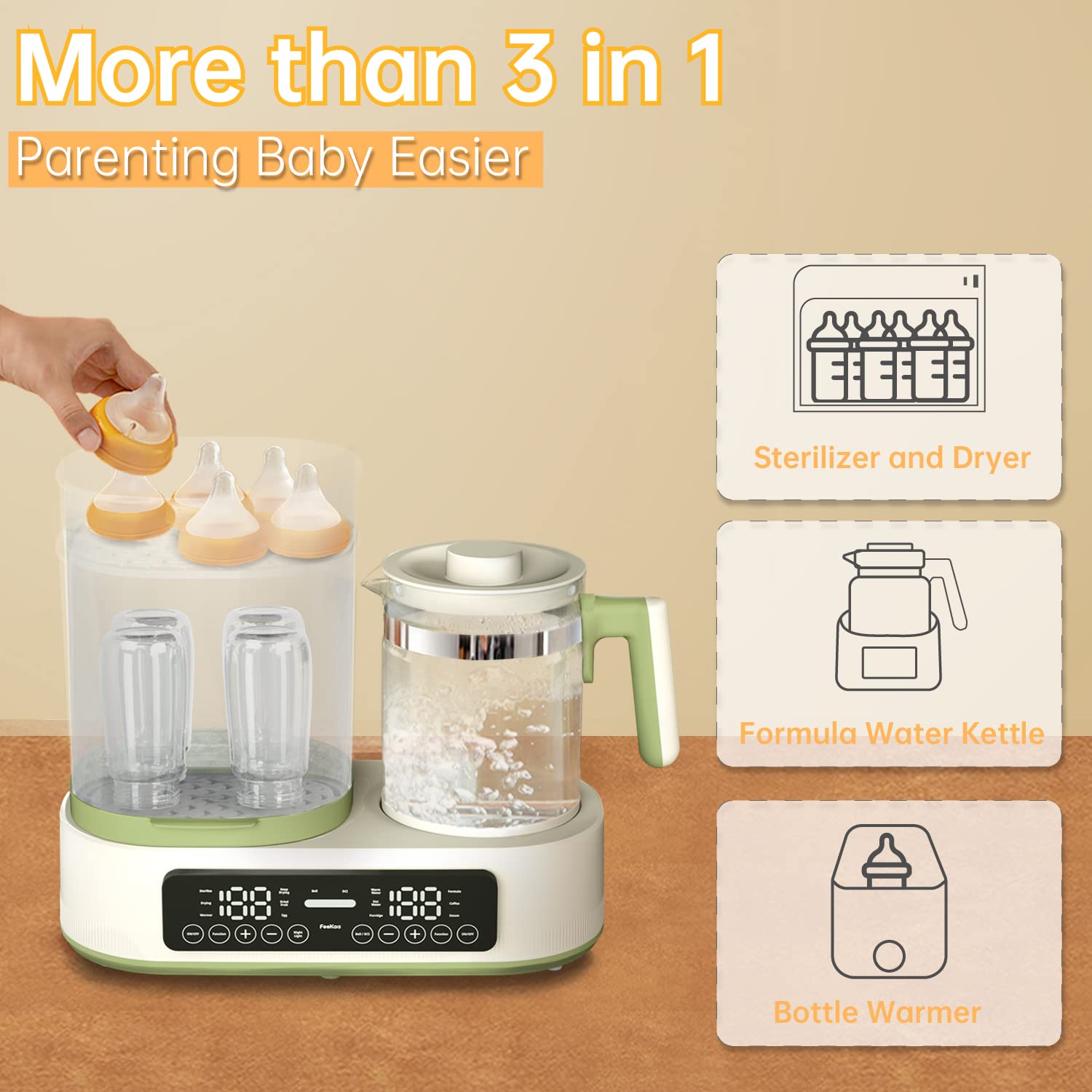 Feekaa Baby Bottle Warmer for Breastmilk,Multifunctional Bottle Steamer and Dryer, Bottle Maker Formula Machine with 44 oz Electric Baby Kettle, Water Warmer for Baby Formula,Temperature Control (±1℃)
