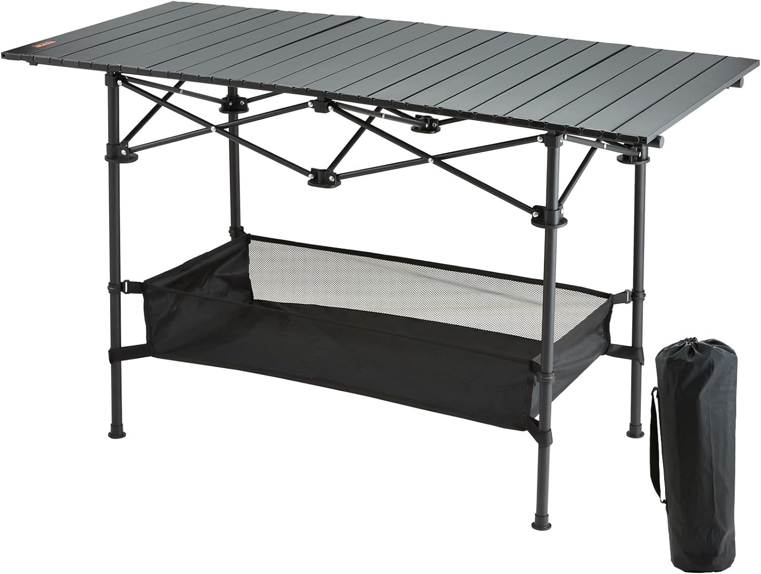 VEVOR Folding Camping Table, Aluminum Ultra Compact Outdoor Portable Fold Up Lightweight Table with Large Storage and Carry Bag, for Beach, Picnic, Travel, Backyard, BBQ, Patio, 45'' x 22'', Black