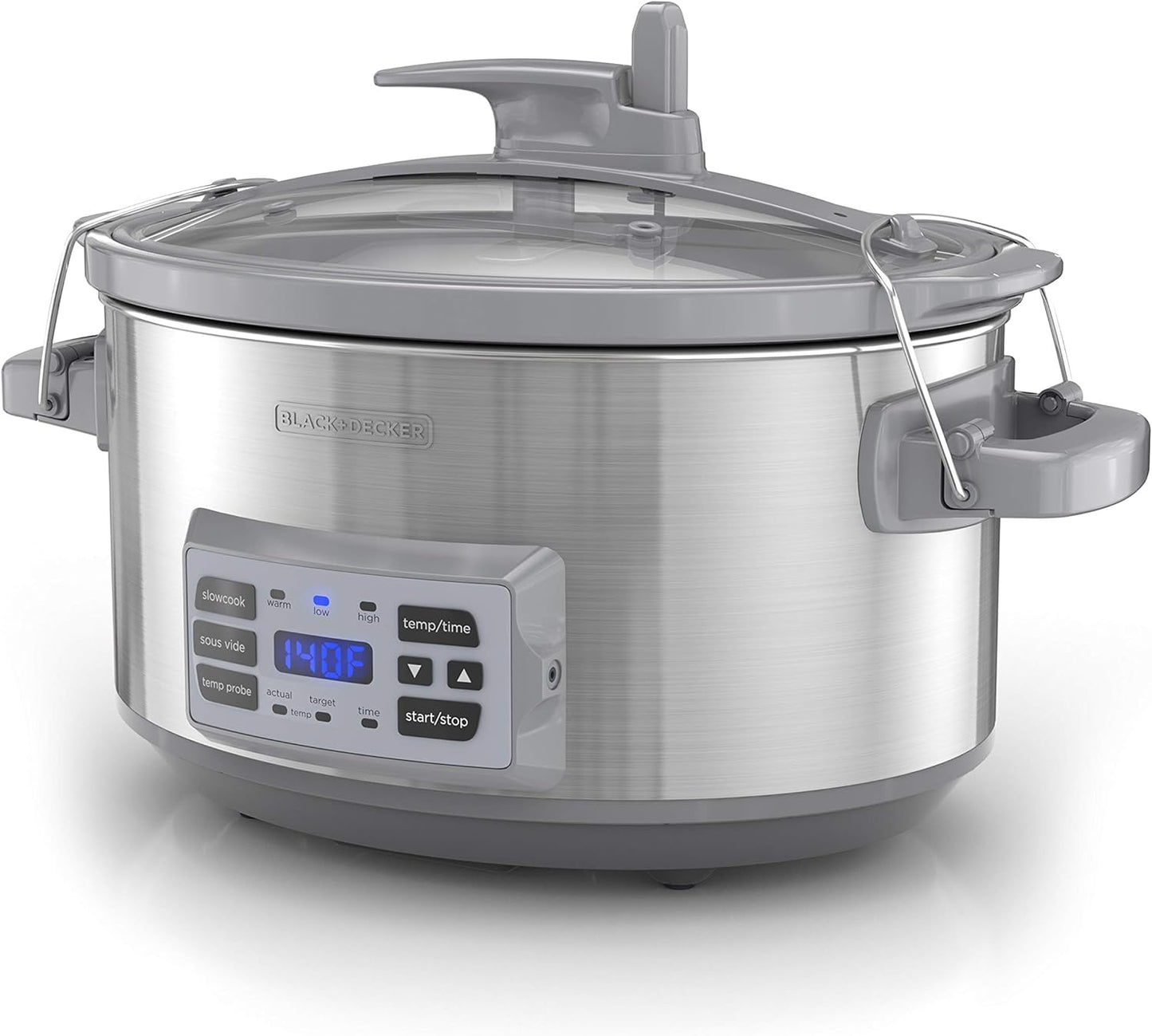 BLACK+DECKER 7-Quart Digital Slow Cooker, SCD7007SSD, Temperature Probe, Sous-Vide, Locking Lid, Removable Stoneware Crock