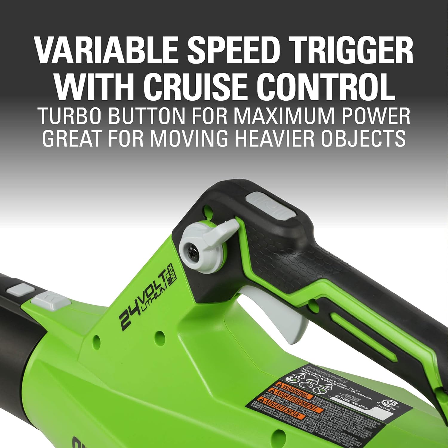 Greenworks 24V (110 MPH \/ 450 CFM \/ 125+ Compatible Tools) Cordless Brushless Axial Leaf Blower, Tool Only