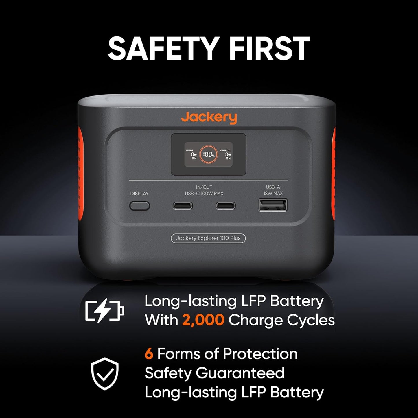 Jackery Explorer 100 Plus Portable Power Station, 31,000mAh Portable Charger 99Wh LiFePO4 Battery Pack with 128W Output, PD 3.0 Fast Charge, Ideal for Laptop, Flight Train Travel(Solar Panel Optional)