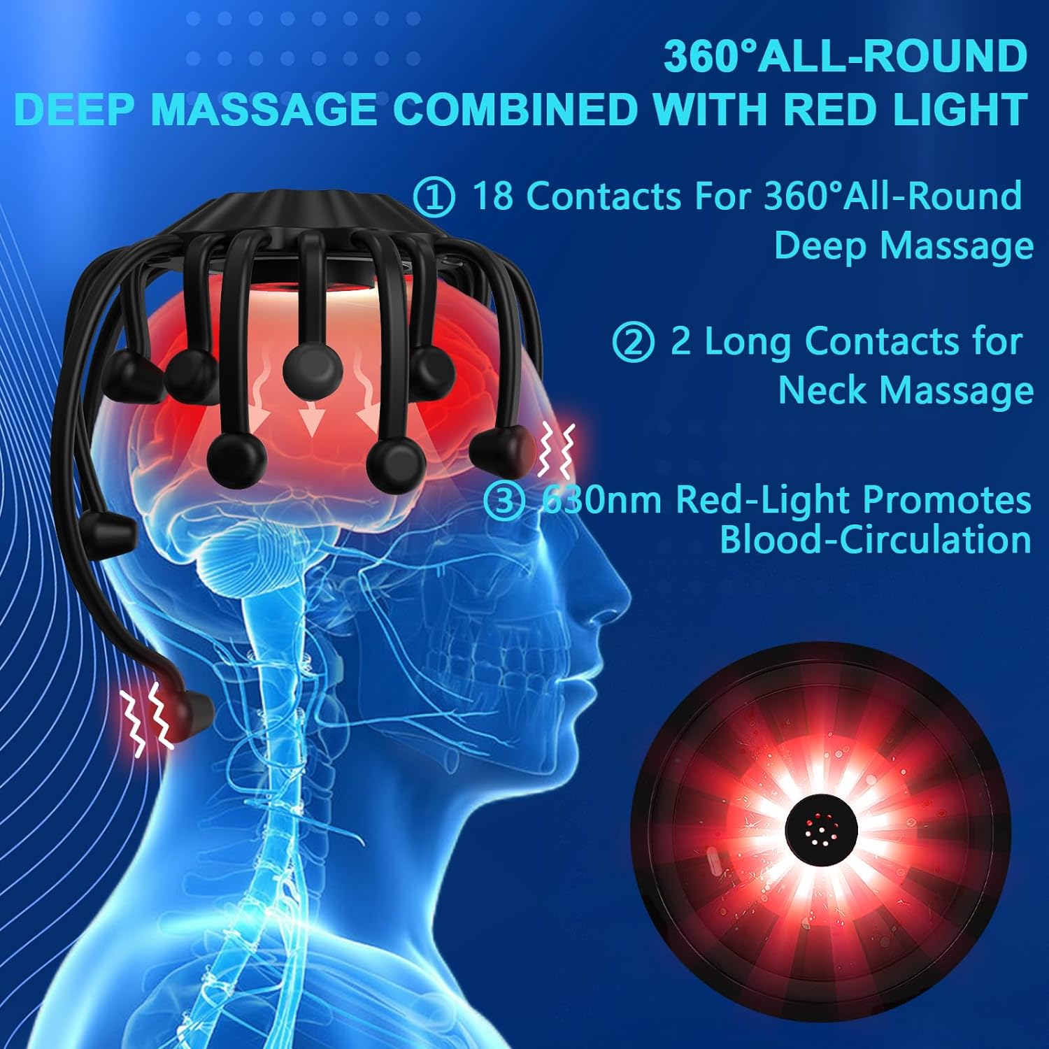 iKeener Electric Scalp Massager Head Massager with Red Light,Cordless Bluetooth Head Massage with 5 Modes&20 Vibration Contacts for Stress Relief,Relaxation,Deep Sleep, Headaches