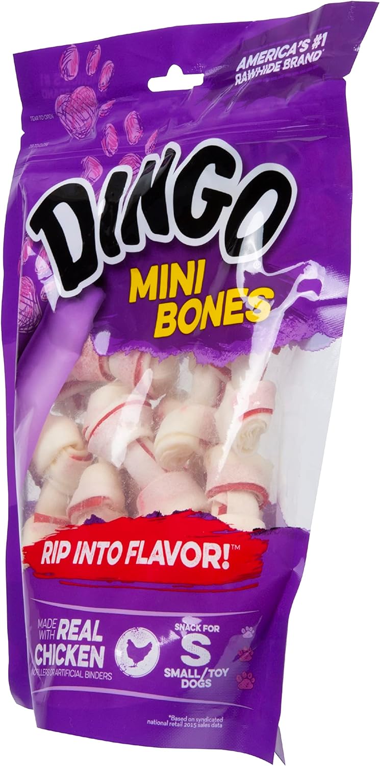 Dingo Mini Bones Rawhide for Dogs, Dog Chews Made with Real Chicken