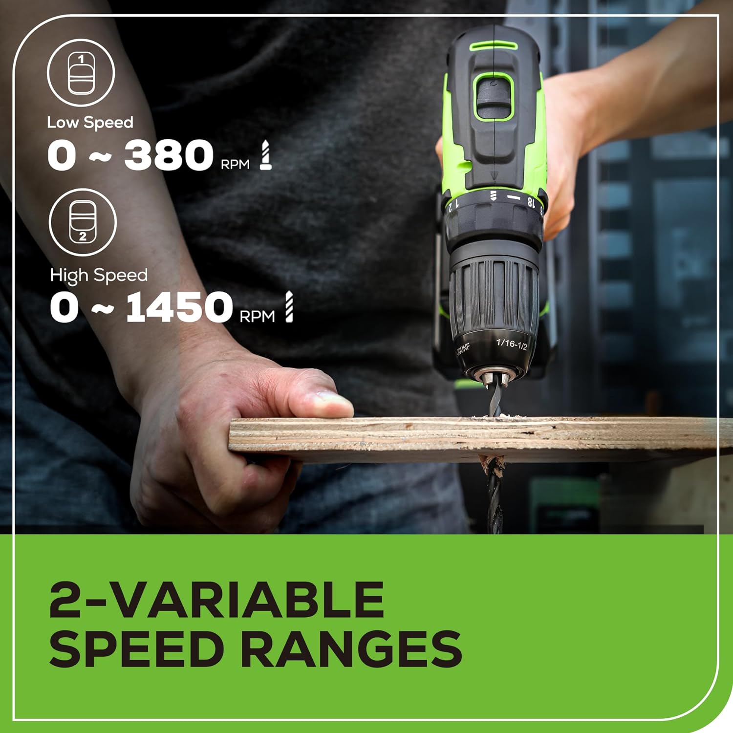 Greenworks 24V Brushless Cordless Drill Kit, 310 in.\/lbs, 18+1 Position Clutch, 1\/2 '' Keyless Chuck, Variable Speed, Battery With 2A Charger, LED Light