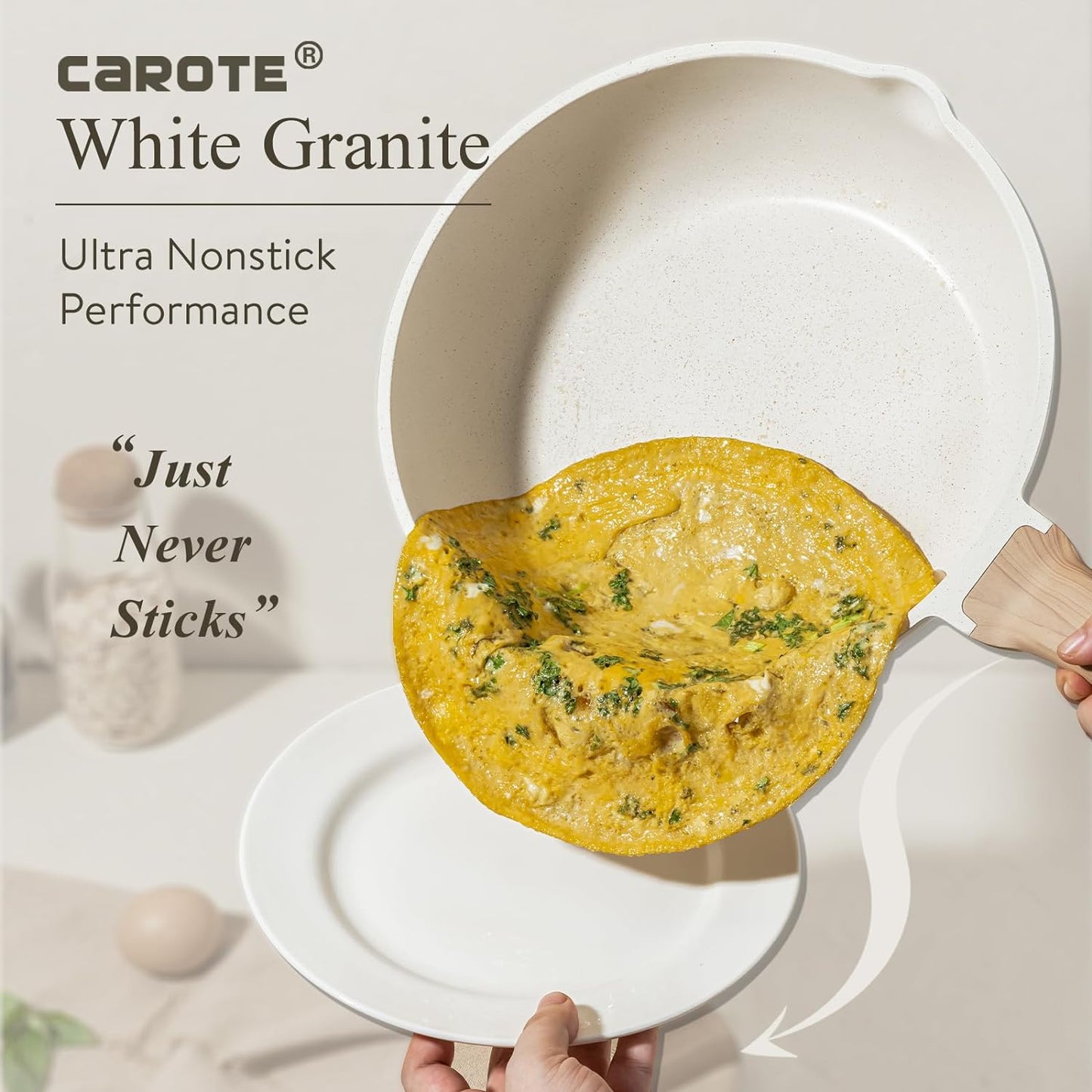 CAROTE Pots and Pans Set Nonstick, White Granite Induction Kitchen Cookware Set, 10 Pcs Non Stick Cooking Set w\/Frying Pans & Saucepans(PFOS, PFOA Free)