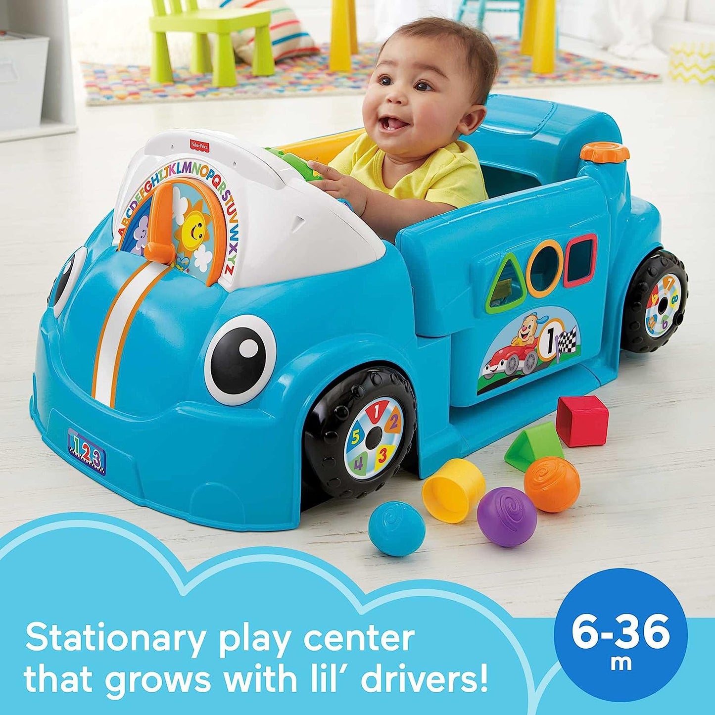 Fisher-Price Laugh & Learn Baby Activity Center, Crawl Around Car, Interactive Playset with Smart Stages for Infants & Toddlers, Blue