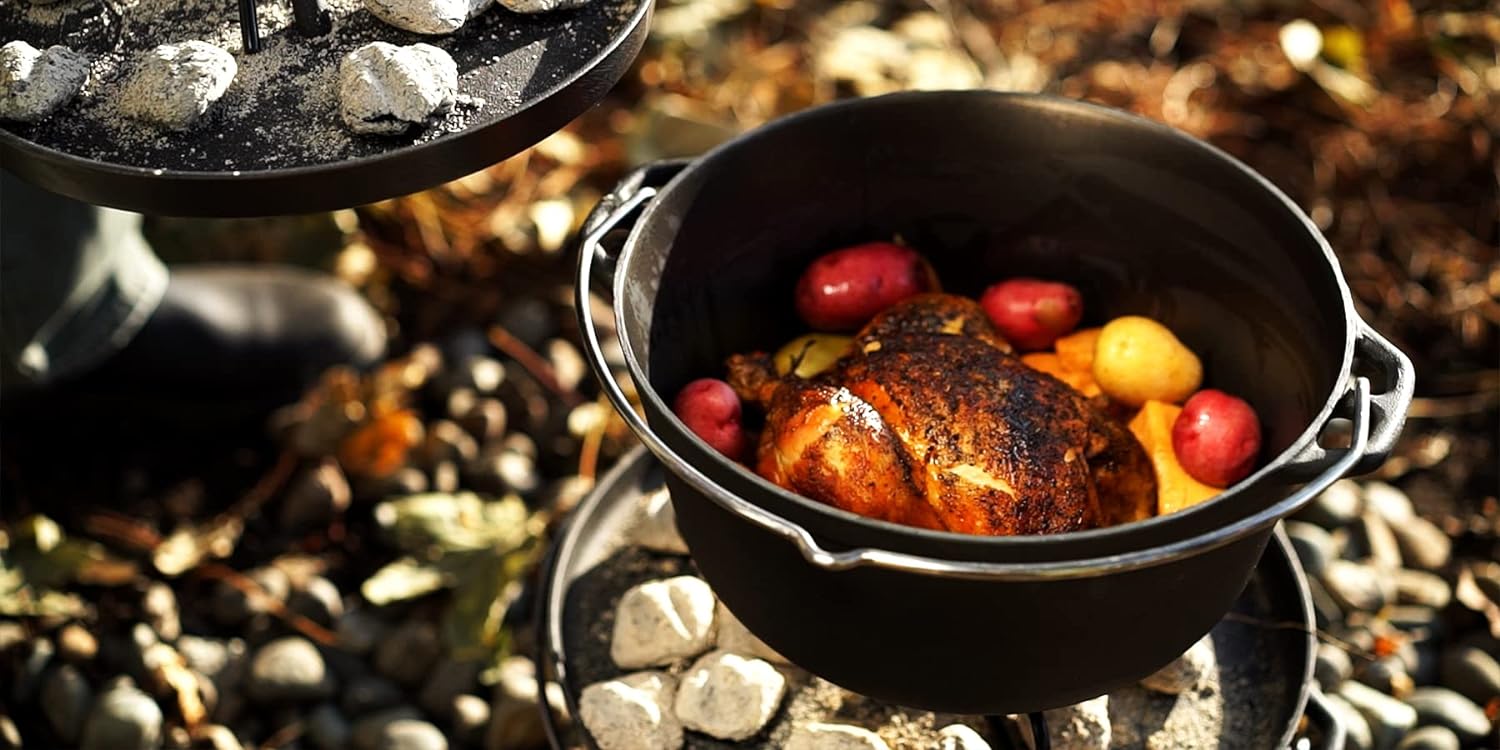 GSI Outdoors Guidecast 7qt Dutch Oven | Cast Iron Dutch Oven for Camping, Cabin and Home Kitchen
