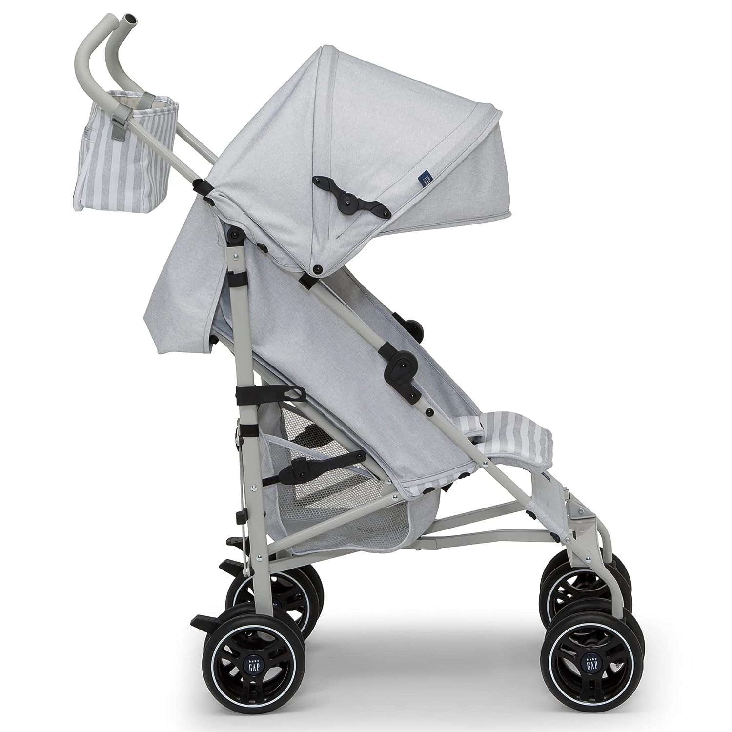 babyGap Classic Stroller - Lightweight Stroller with Recline, Extendable Sun Visors & Compact Fold - Made with Sustainable Materials, Grey Stripes