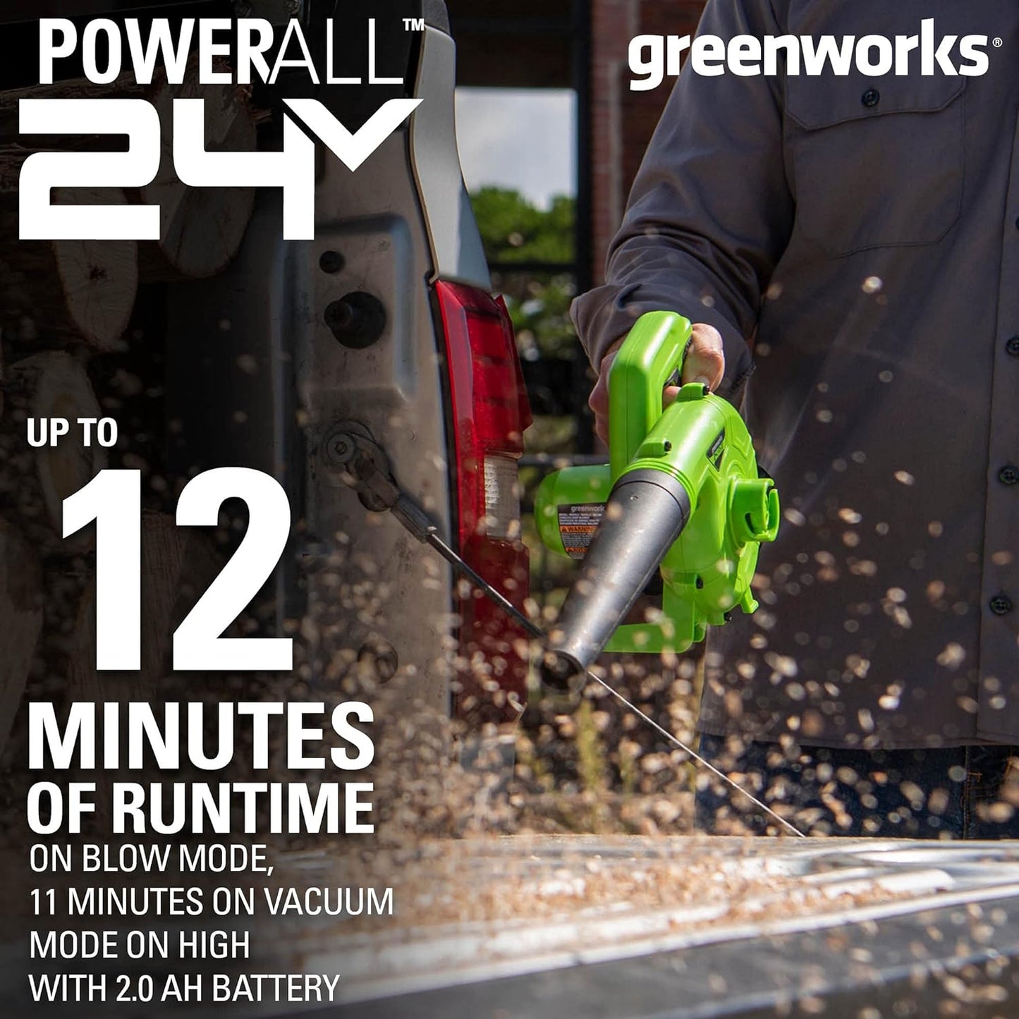 Greenworks 24V (90 MPH \/ 180 CFM \/ 125+ Compatible Tools) Cordless Shop Blower, 2.0Ah Battery and Charger Included