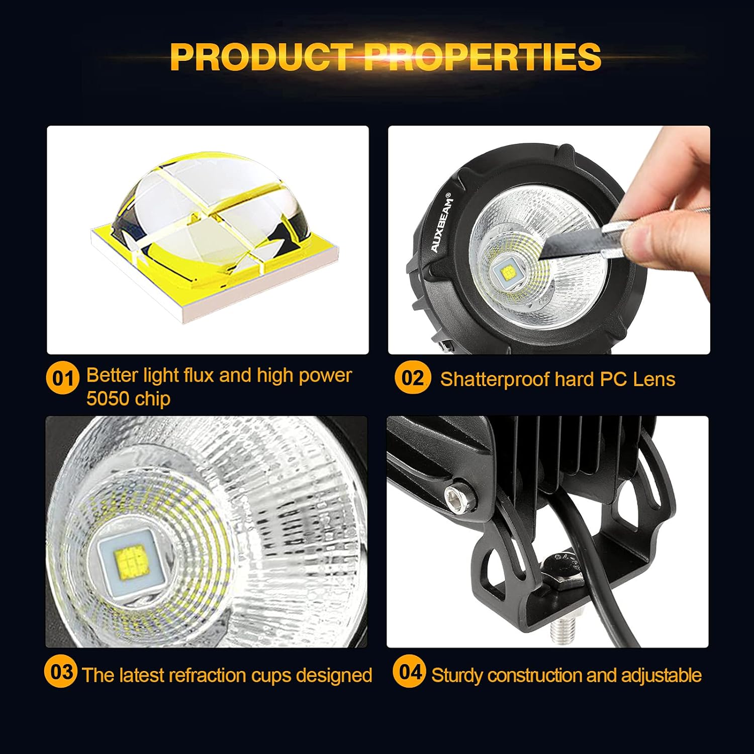 Auxbeam 3.5in 50W Round Led Offroad Light, 5000LM Round Driving Light Pod Super Bright Pod Light with Wiring Harness Kit White Spot Flood Combo for Jeep Vehicle Truck ATV SUV Motorcycle