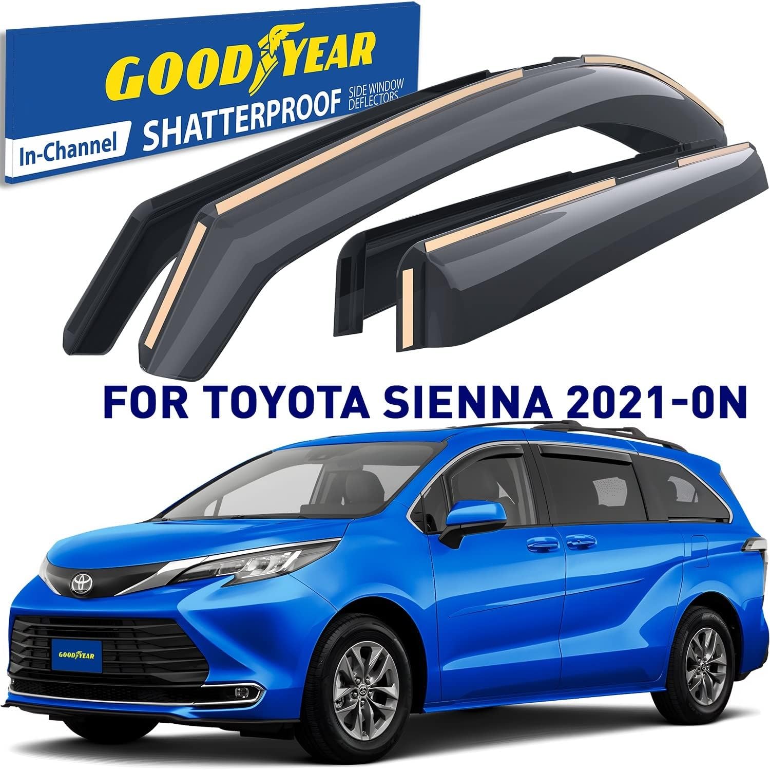 Goodyear Shatterproof in-Channel Window Deflectors for Toyota Sienna 2021-2024, Rain Guards, Window Visors for Cars, Vent Deflector, Car Accessories, 4 pcs - GY007837