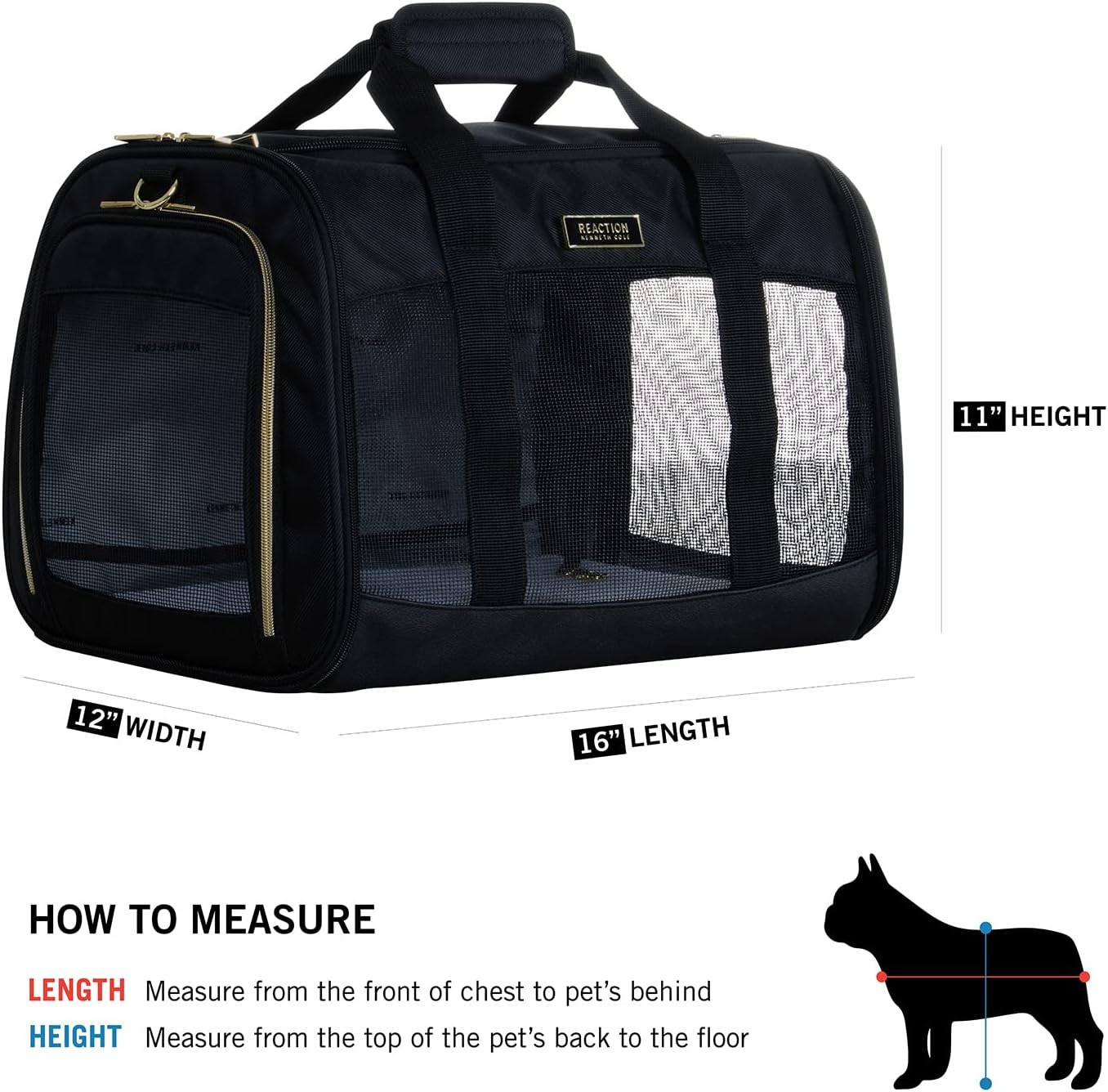 Kenneth Cole Reaction Collapsible Travel Pet Carrier Soft Multi-Entry Folding Portable Kennel Crate for Puppy Dog, Cat, and Rabbit Carrier Bag,Up to 16 Lbs,Black