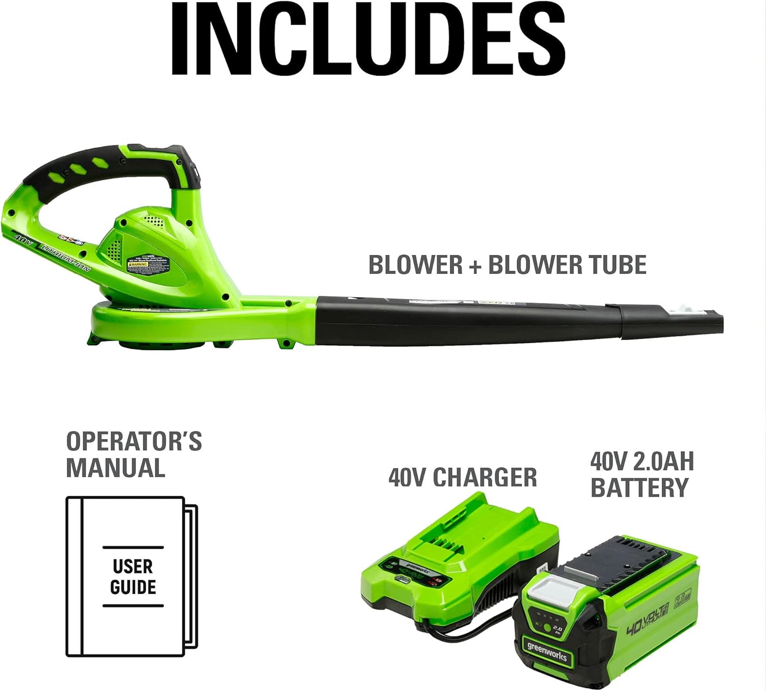 Greenworks 40V (150 MPH \/ 130 CFM) Cordless Leaf Blower, 2.0Ah Battery and Charger Included