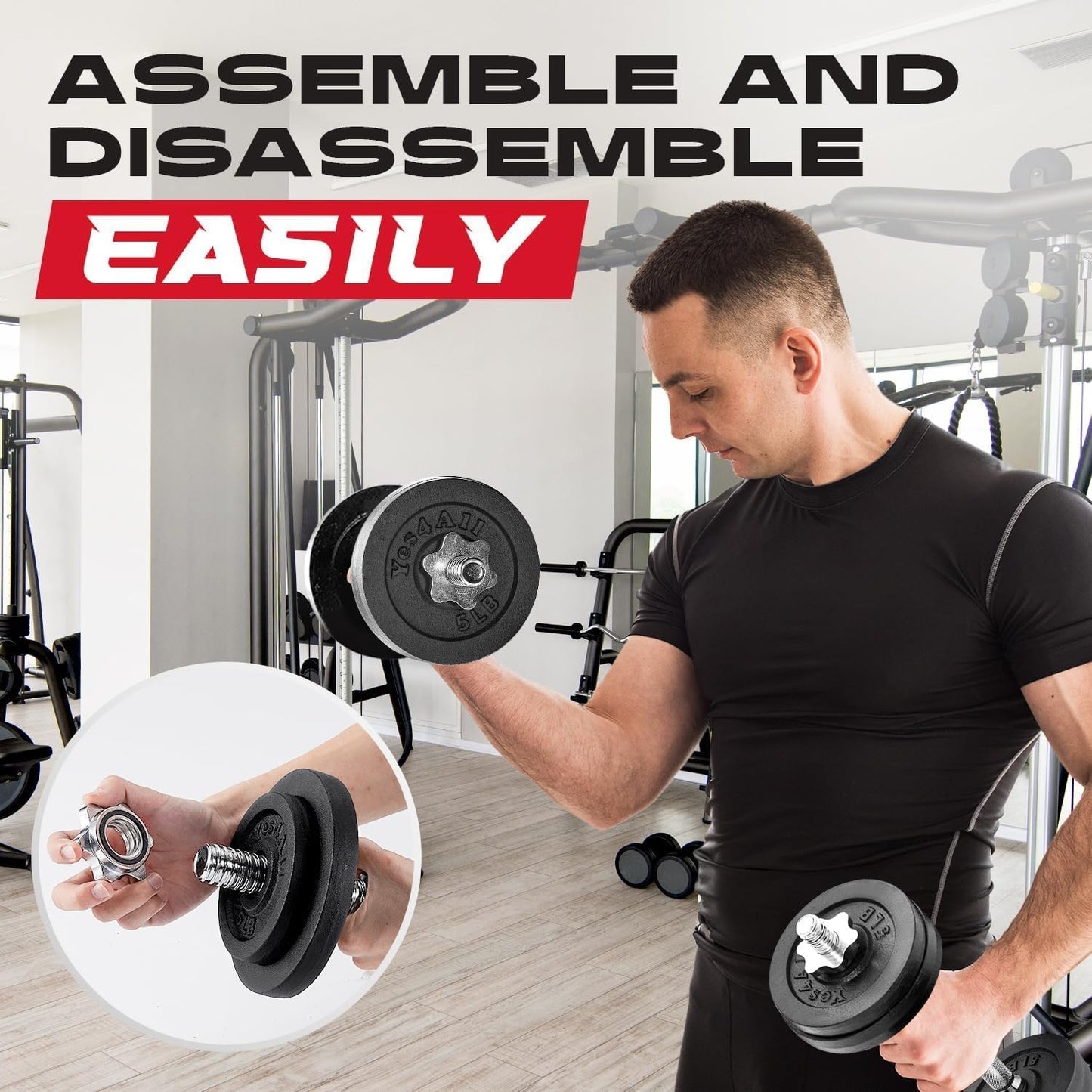 Yes4All Adjustable Dumbbell Set with Weight Plates\/Connector - Exercise & Workout Equipment - Size Options 40lbs to 200lbs