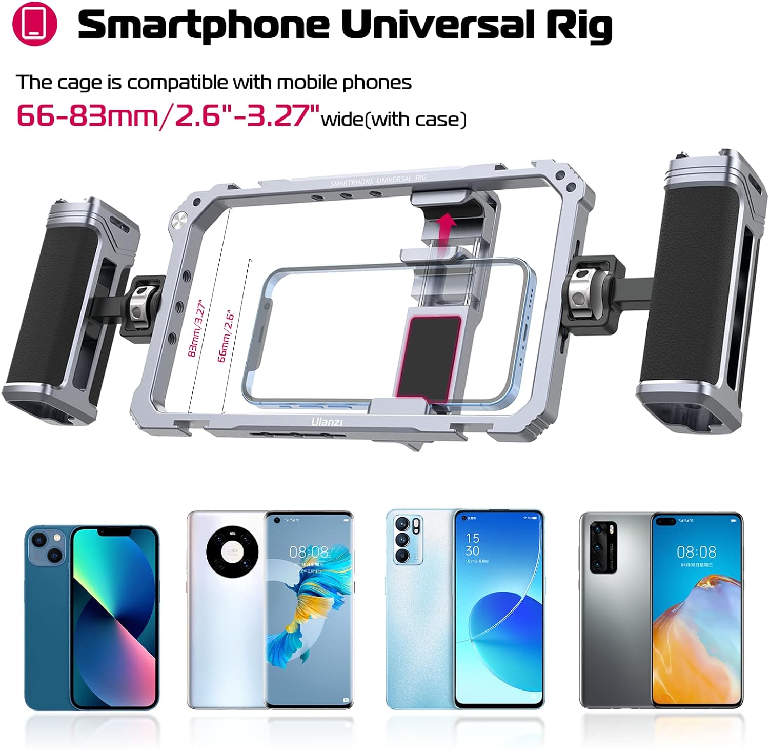 ULANZI Universal Phone Video Rig Kit with Handles, Aluminum Handheld Stabilizer Phone Video Filmmaking Grip for Video Maker Videographer with Cold Shoe for iPhone 14 13 Mini Pro Max 8 Plus