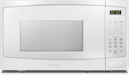 Danby DBMW0720BWW 0.7 Cu.Ft. Countertop Microwave In White - 700 Watts, Small Microwave With Push Button Door