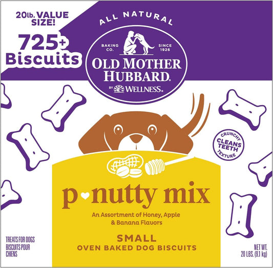 Old Mother Hubbard by Wellness P-Nutty Assorted Mix Natural Dog Treats, Crunchy Oven-Baked Biscuits, Ideal for Training, Small Size, 20 pound box