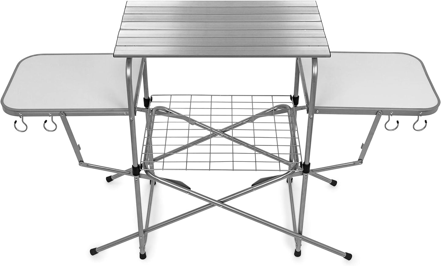 Camco Olympian Deluxe Portable Grill Table | Provides Plenty of Room for Grilling Gear | Ideal for Picnics, Camping, Boating, Tailgating, and Backyard BBQs | (57293) Silver
