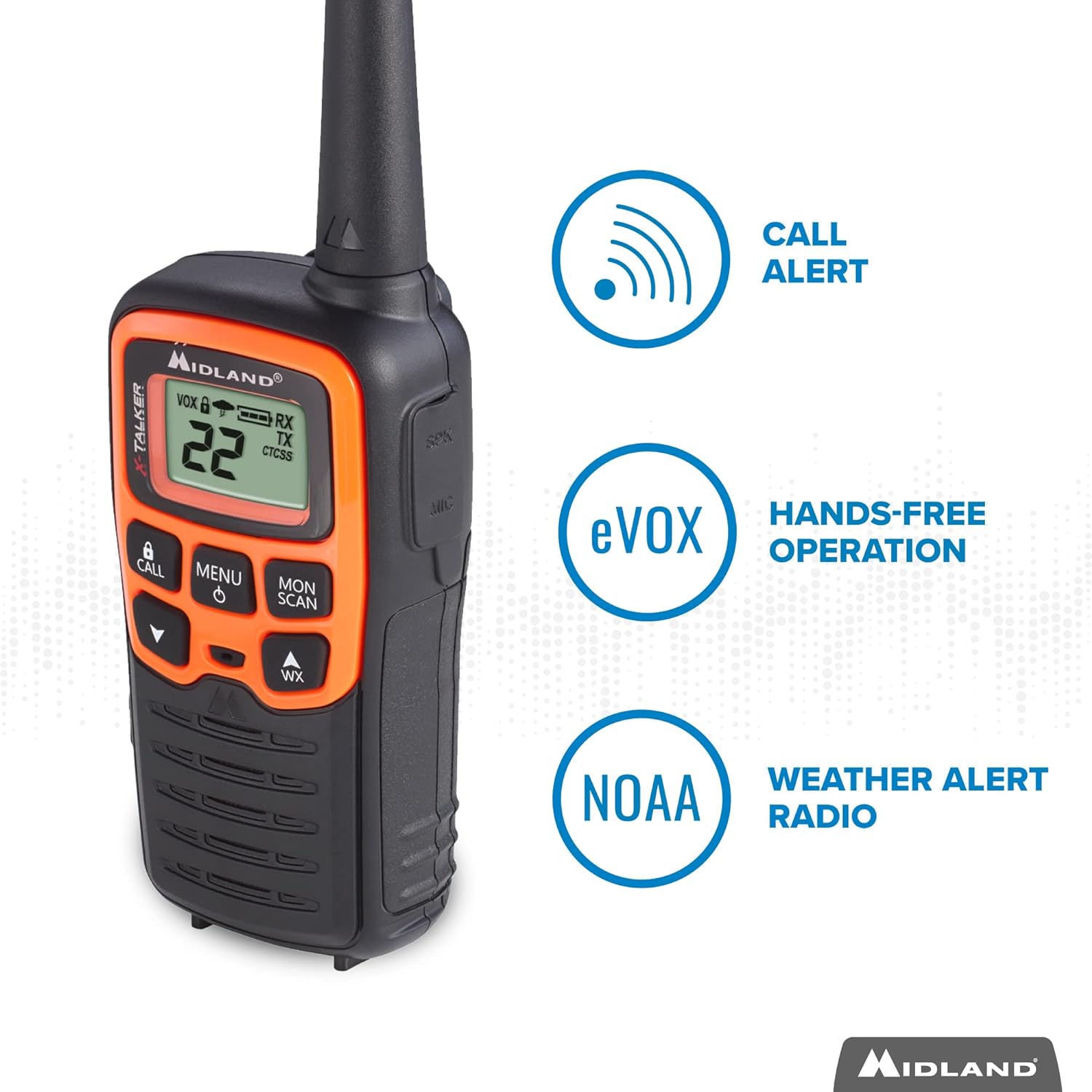 Midland -T51X3VP3 X-TALKER Walkie-Walkie - Long Range Two Way Radio for Camping Hiking Hand Held RZR FRS Compact Radio UTV communication NOAA Weather Scan - Black\/Orange, 3 Radios