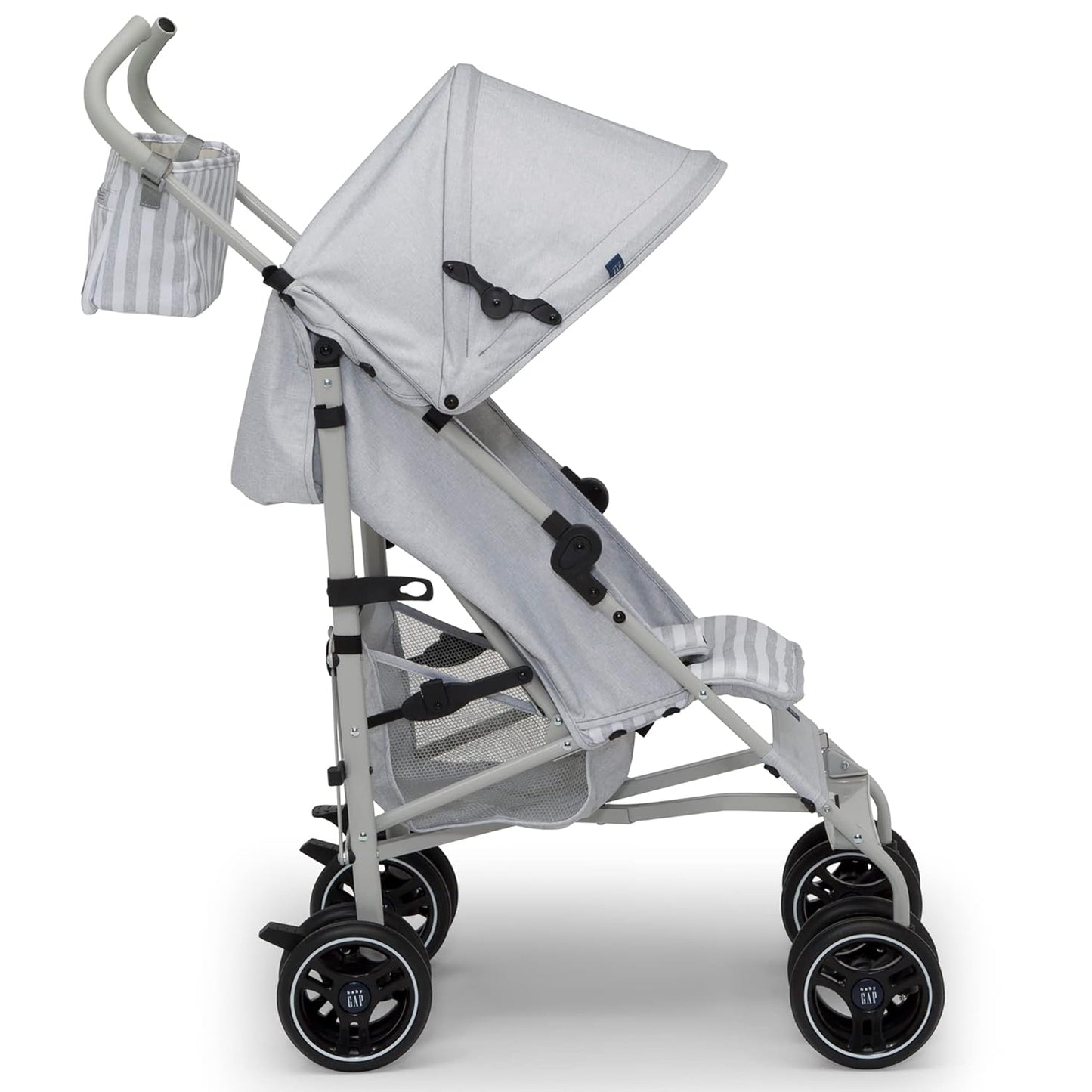 babyGap Classic Stroller - Lightweight Stroller with Recline, Extendable Sun Visors & Compact Fold - Made with Sustainable Materials, Grey Stripes