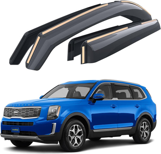 Goodyear Shatterproof in-Channel Window Deflectors for Kia Telluride 2020-2024, Rain Guards, Window Visors for Cars, Vent Deflector, Car Accessories, 4 pcs - GY007917