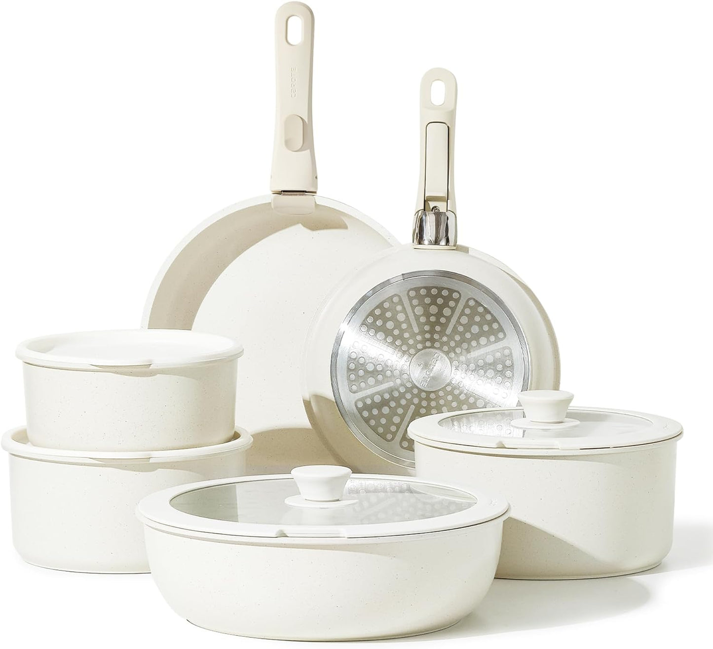 CAROTE 12pcs Pots and Pans Set, Nonstick Cookware Set Detachable Handle, Induction Kitchen Cookware Sets Non Stick with Removable Handle, RV Cookware Set, Oven Safe