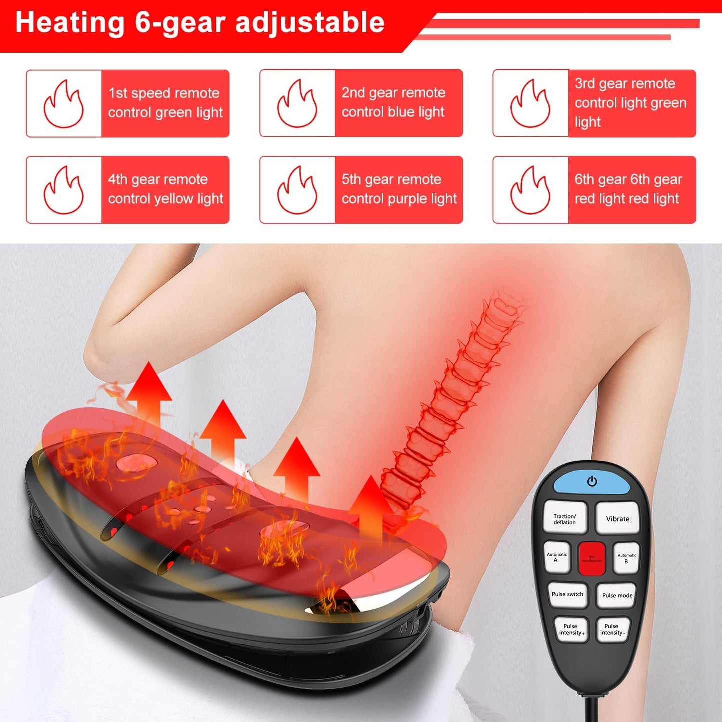 Electric Lumbar Traction Device Massager with 20 PCS massage pads,Lumbar/Back Massager With Heat,Sciatic Nerve Back Massager,Traction Device For Back Pain,Heat Function & Adjustable Intensity