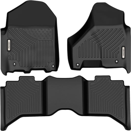 OEDRO Floor Mats Compatible for 2013-2018 Dodge Ram 1500\/2500\/3500 Crew Cab, 2019-2024 Dodge Ram 1500 Classic Crew Cab, Unique Black TPE All-Weather Guard Includes 1st and 2nd Row: Full Set Liners