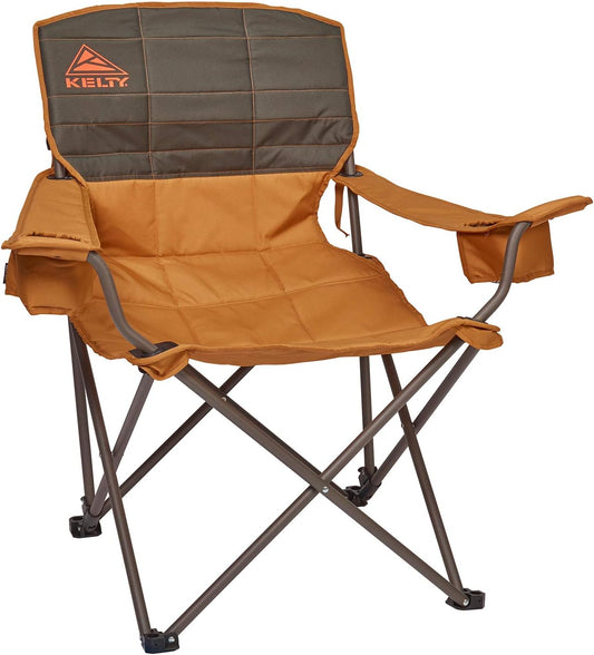 Kelty Deluxe Lounge Chair \u2013 Folding Outdoor Camp Chair, Insulated Cupholders, Customized Recline, Steel Frame, Padded Roll Storage, 2024 (Deep Lake)