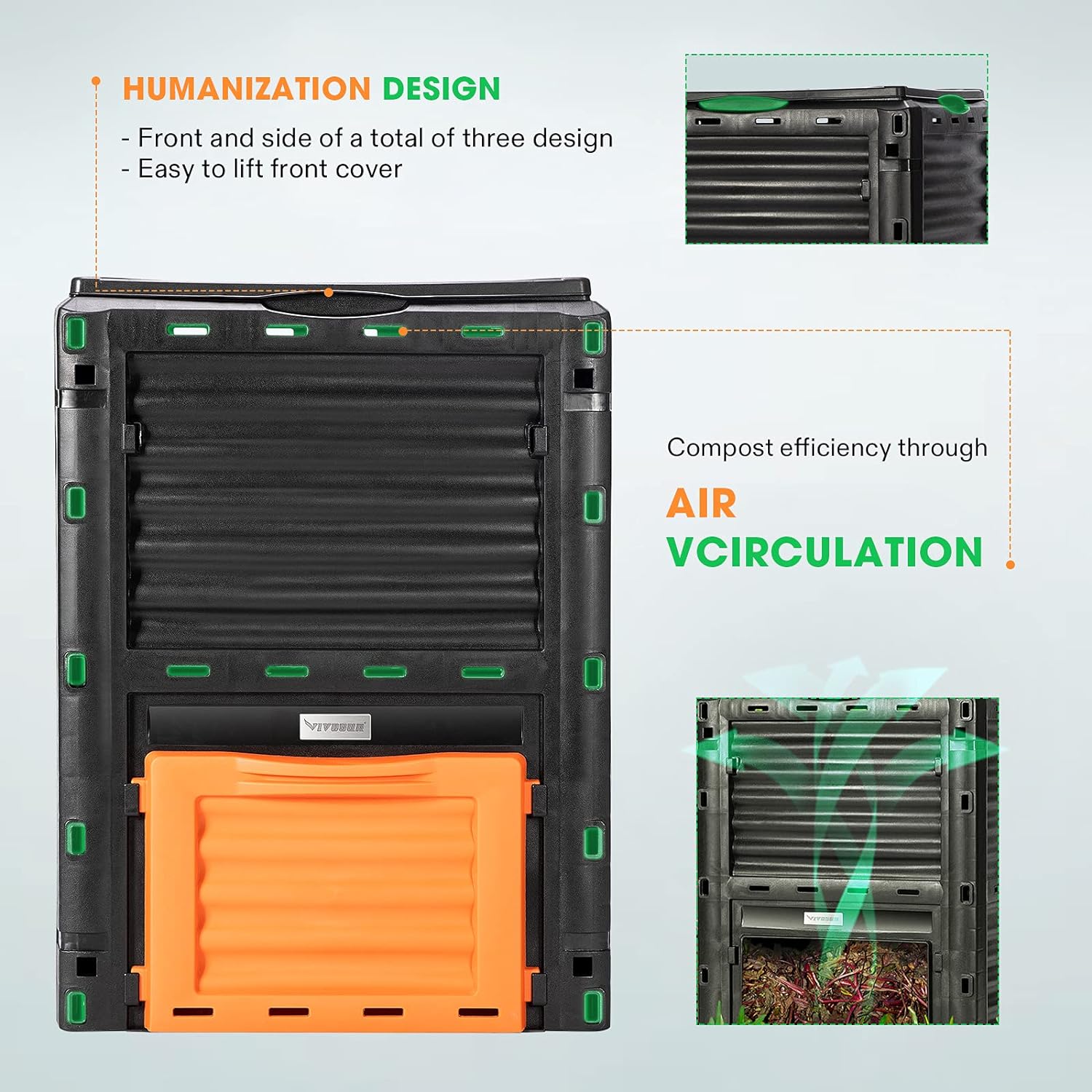 VIVOSUN Compost Bin 80Gallon (300L), Outdoor Composter W/Large Capacity & Easy Assembling, Compost Barrel for Fast Creation of Fertile Soil