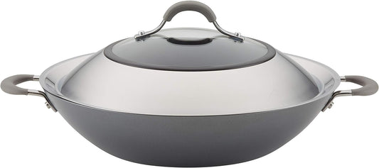 Circulon 81402 14-Inch Side Handles Hard Anodized Aluminum Wok, 14 Inch, Oyster Gray