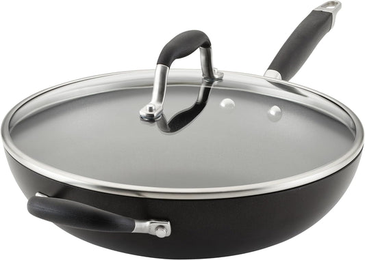 Anolon Advanced Home Hard Anodized Nonstick Deep Frying Pan\/Skillet with Lid, 12 Inch, Onyx