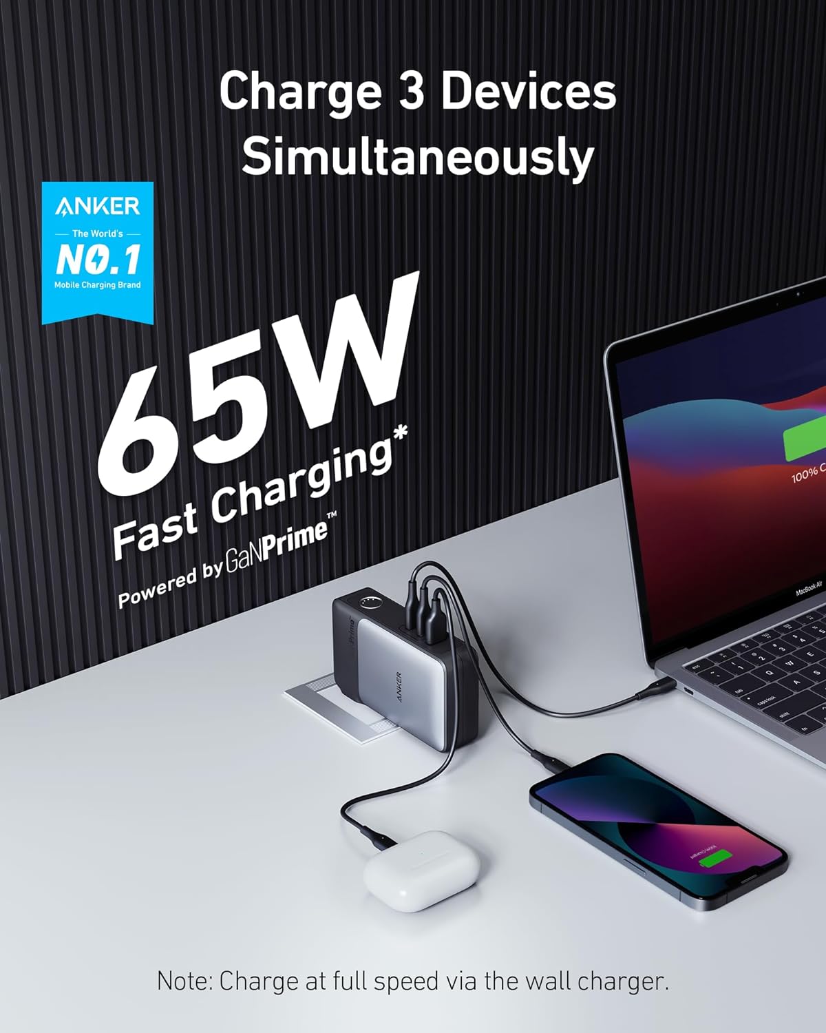 Anker GaNPrime Power Bank, 2-in-1 Hybrid Charger, 10,000mAh 30W USB-C Portable Charger with 65W Wall Charger, Works for iPhone 15\/15 Plus\/15 Pro\/15 Pro Max\/14\/13, Samsung, Pixel, MacBook, Dell