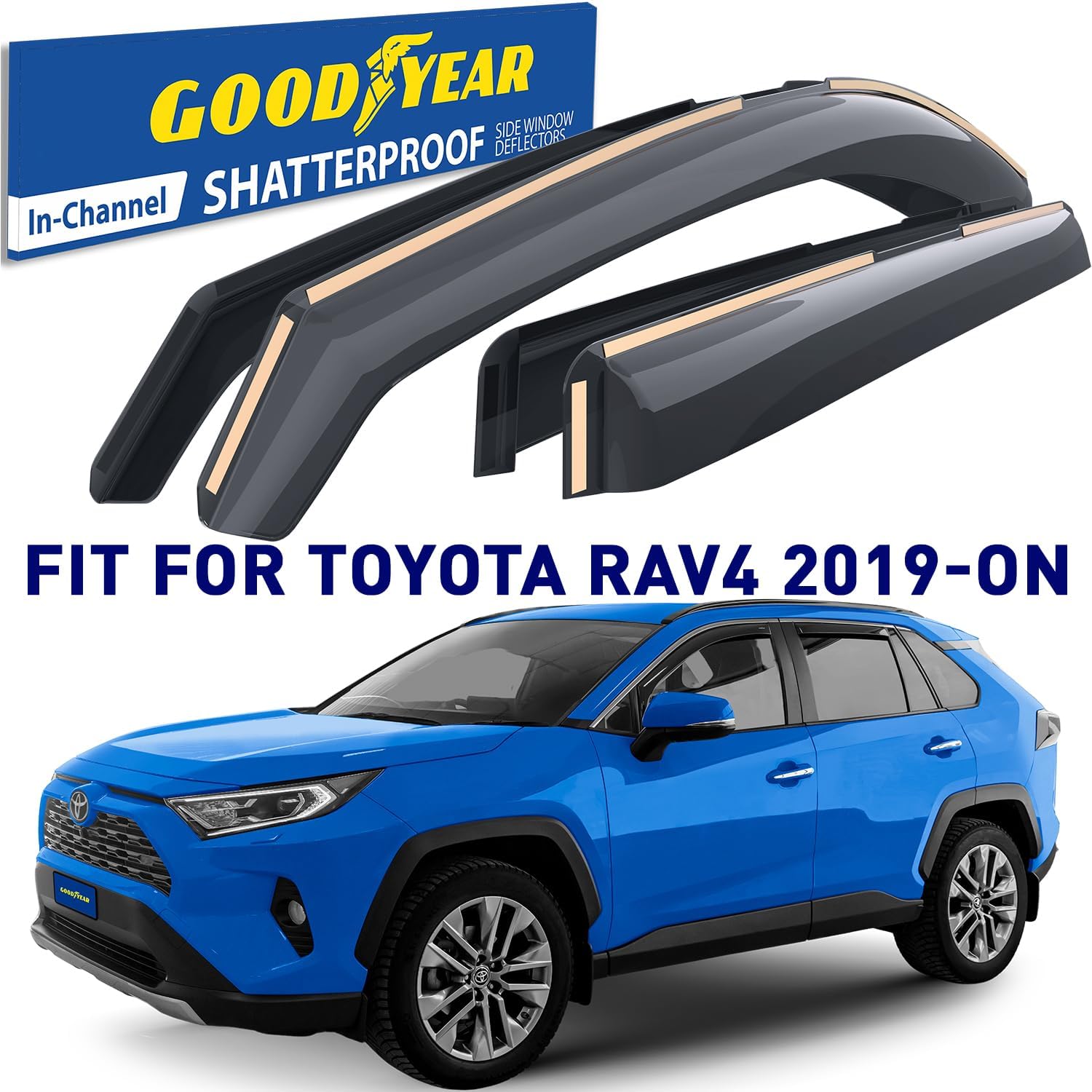 Goodyear Shatterproof in-Channel Window Deflectors for Toyota RAV4 2019-2024, Rain Guards, Window Visors for Cars, Vent Deflector, Car Accessories, 4 pcs - GY007883