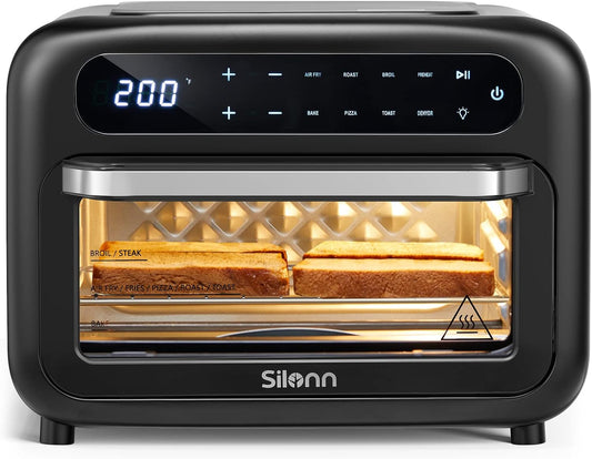 Silonn Air Fryer Oven, 2-in-1 Smart Air Fryer Toaster Oven Combo, 14QT Stainless Steel Air Fryer Oven with Digital Countertop, Natural Convection Roast Bake, Black