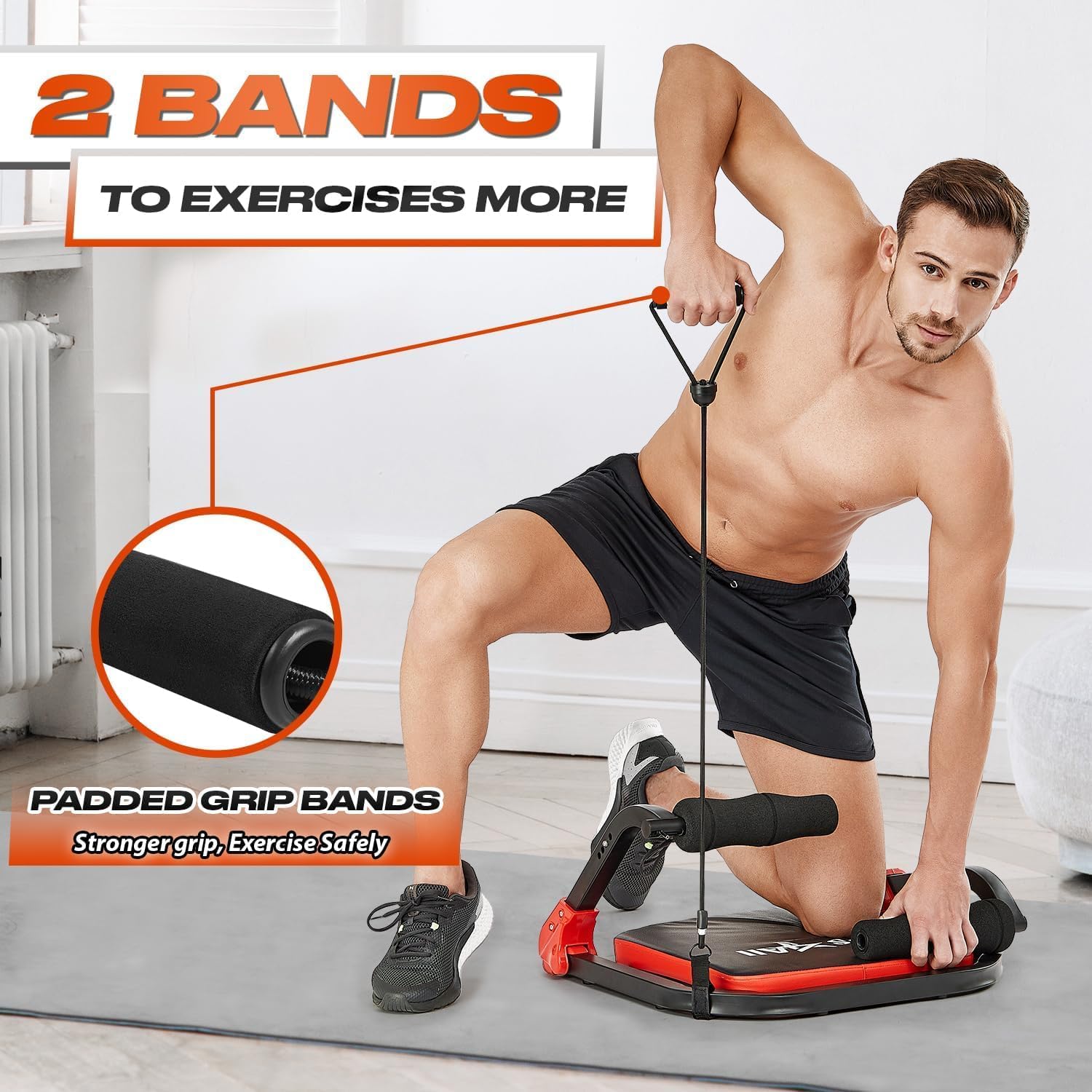 Yes4All Ab Crunch Machine For Total Body & Core Abdominal, Situp Lockable With Ergonomic Foam Handle & 2 Resistance Bands