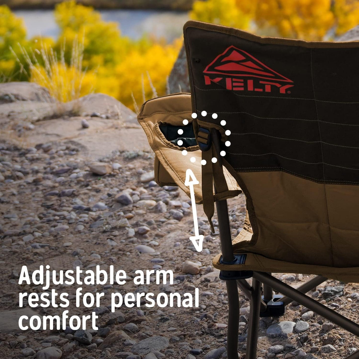 Kelty Deluxe Lounge Chair \u2013 Folding Outdoor Camp Chair, Insulated Cupholders, Customized Recline, Steel Frame, Padded Roll Storage, 2024 (Deep Lake)