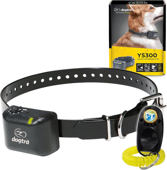 Dogtra YS300 Anti Bark Dog Collar for Small and Medium Dogs, Adjustable 6 Stimulation Levels, Vibration Warning, Low to Medium Output, Waterproof, Rechargeable w/PetsTEK Clicker