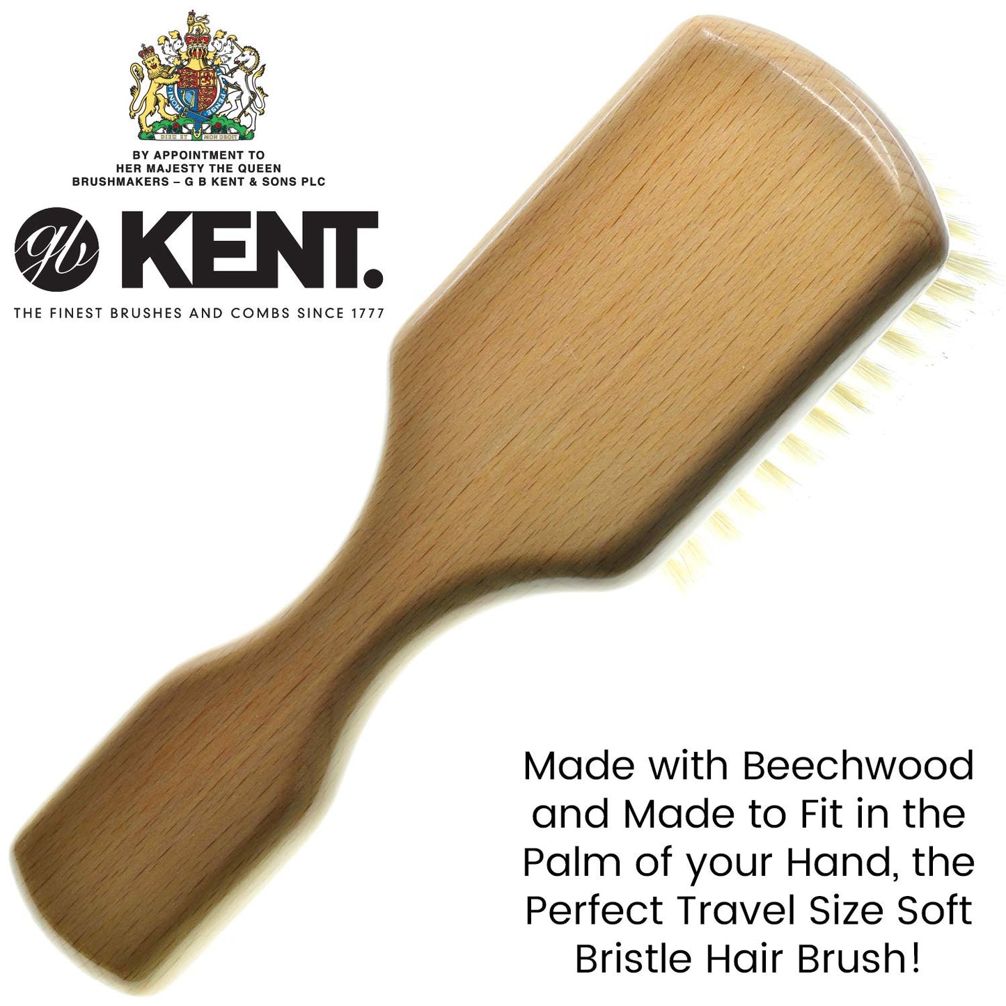 Kent OG2S Beechwood Soft Bristle Hair Brush and Facial Brush for Beard Care - Exfoliating Soft White Natural Boar Bristle Brush for Mens Grooming, Hair Care, and Beard Straightener for Men's Skin Care